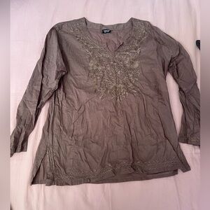 Vintage Y2K Brown Boho Flower Embroidered Tunic